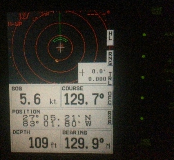 Radar showing a ship 3 miles off the stern.
